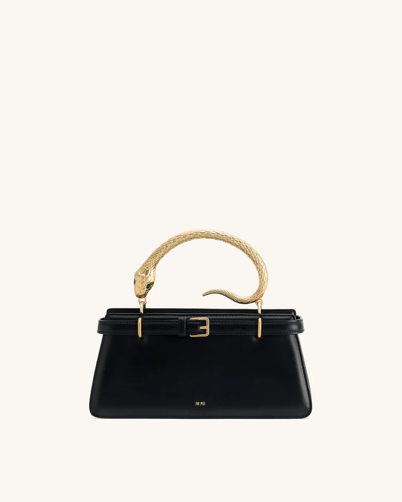 Elena Schlangenledergriff Henkeltasche - Schwarz