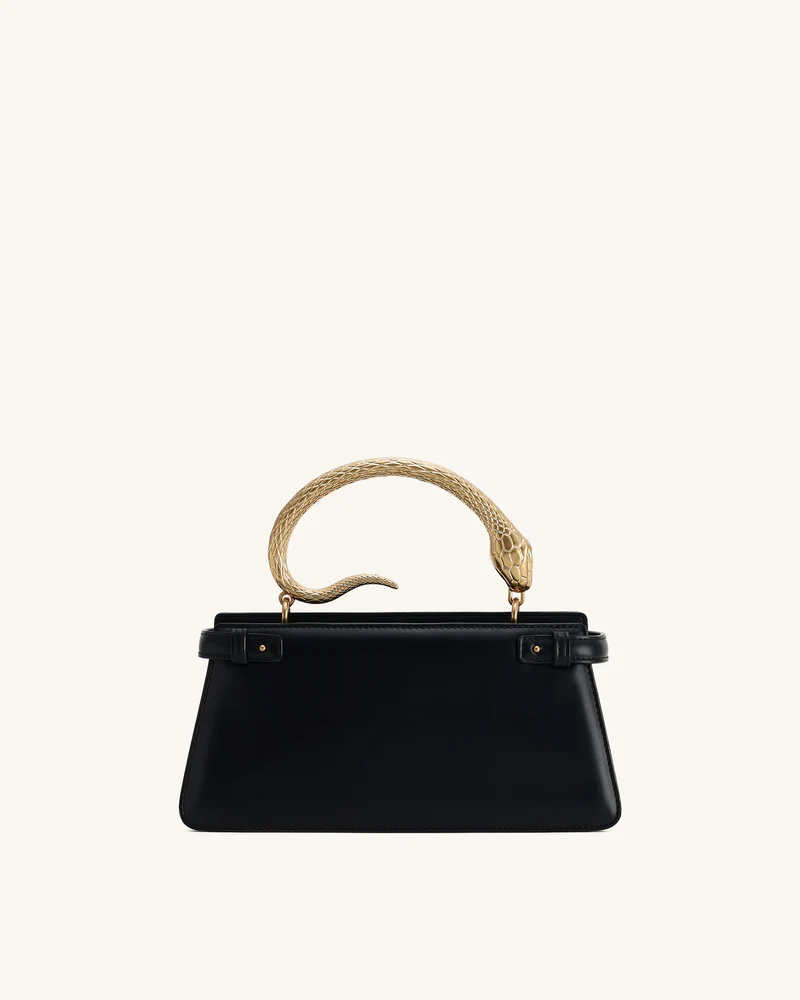 Elena Schlangenledergriff Henkeltasche - Schwarz