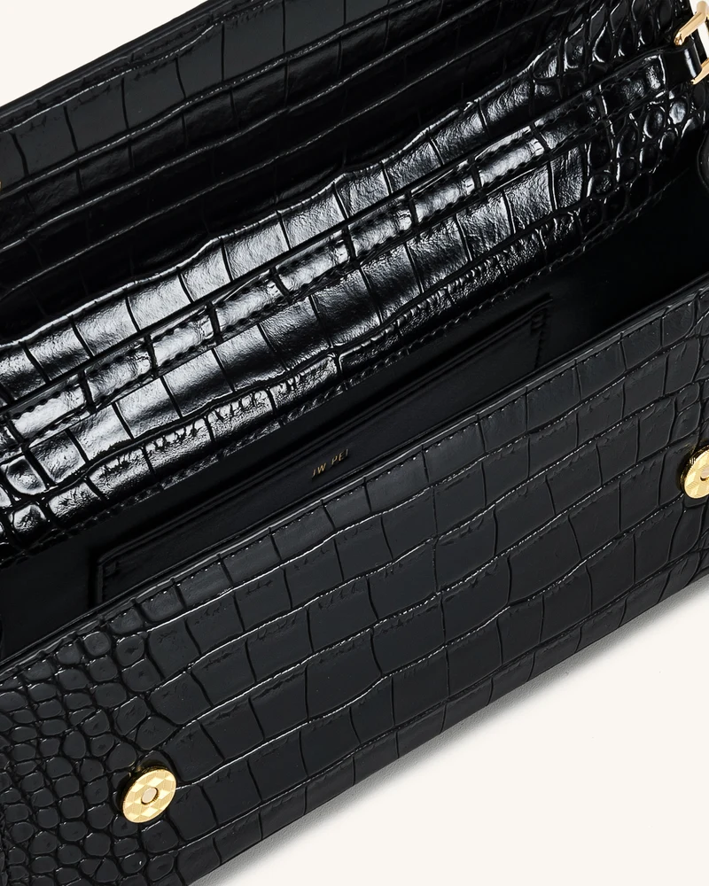 Maya Henkeltasche mit leopardenförmigem Metallgriff - Schwarz Krokodil