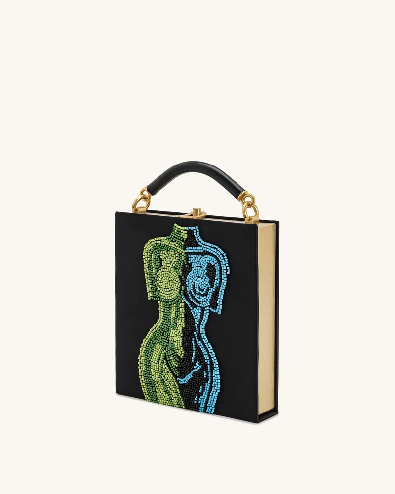 Elle Bunte, perlenbesetzte Buch-Henkeltasche - Schwarz