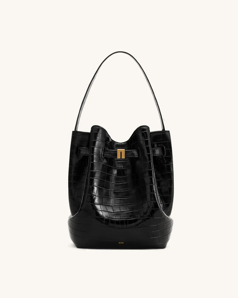 Clara Schloss-Akzent Beutelschultertasche - Schwarz Kroko