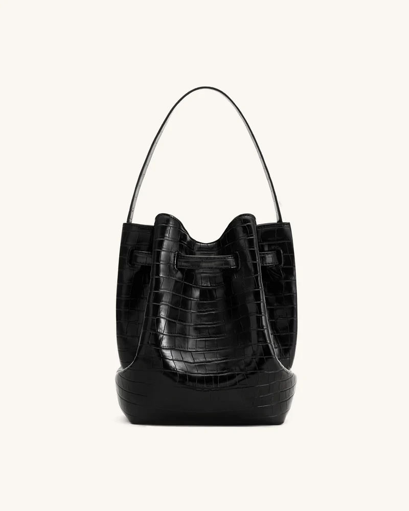 Clara Schloss-Akzent Beutelschultertasche - Schwarz Kroko