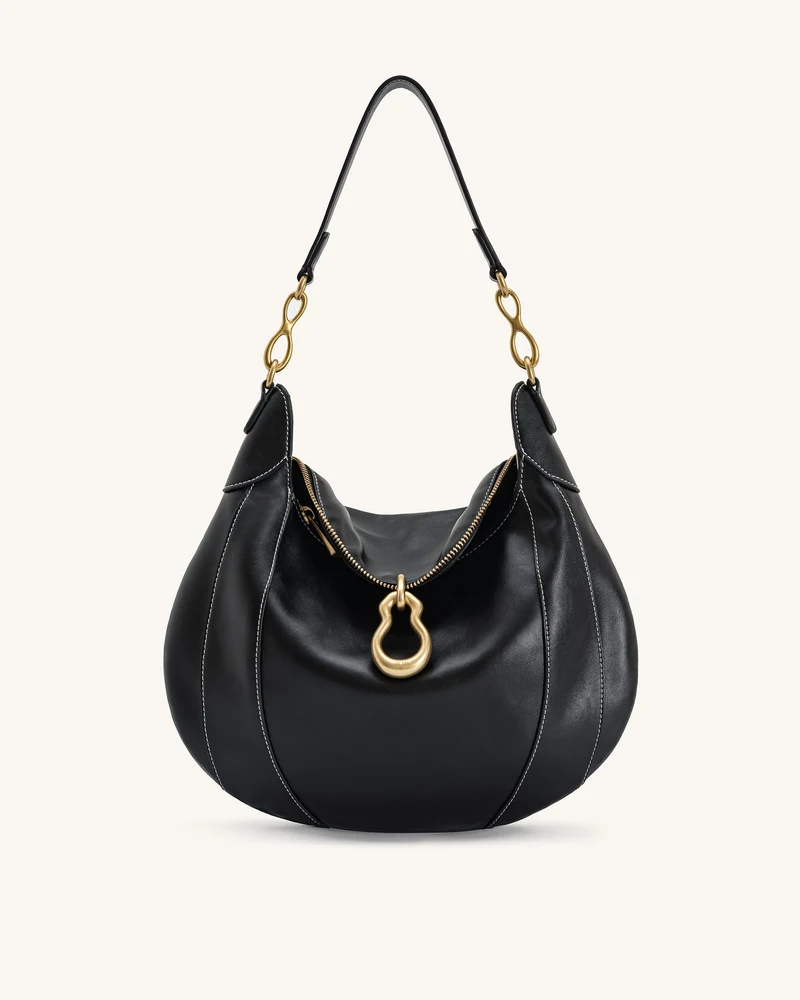 Daria Metallanhänger Verzierte Schultertasche - Schwarz