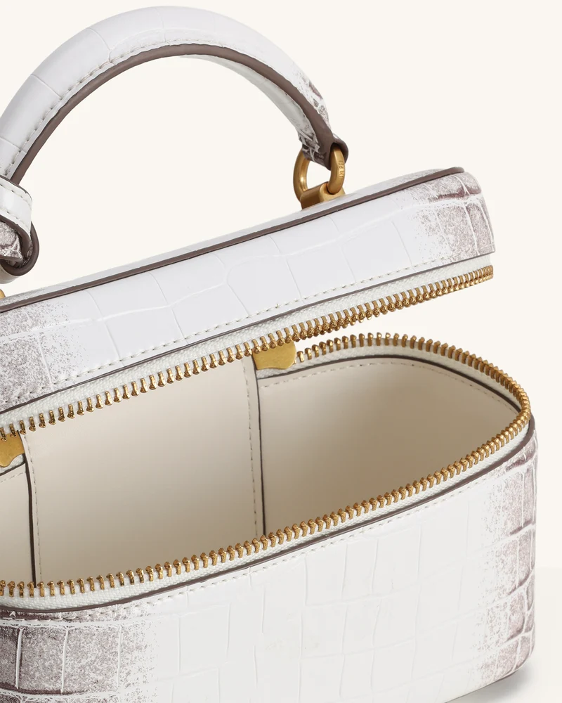 Cleo Box Shape Top Handle Tasche - Weiss Kroko