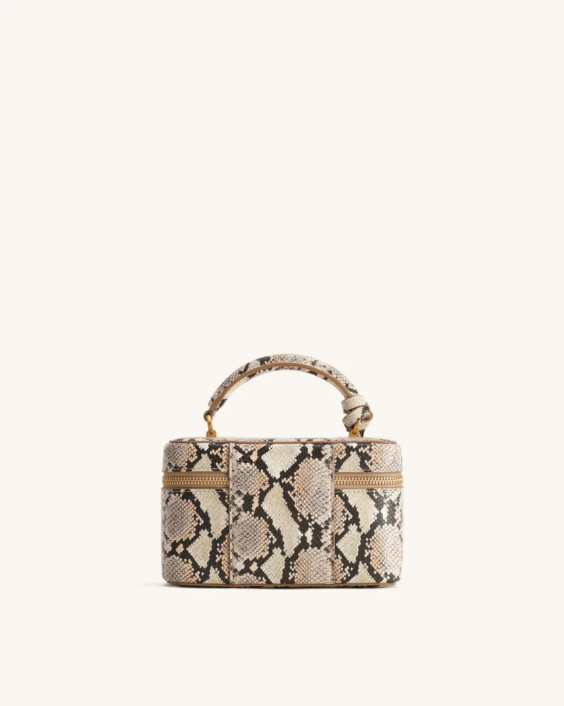 Cleo Schlangenleder-geprägte Box Shape Top Handle Tasche - Beige