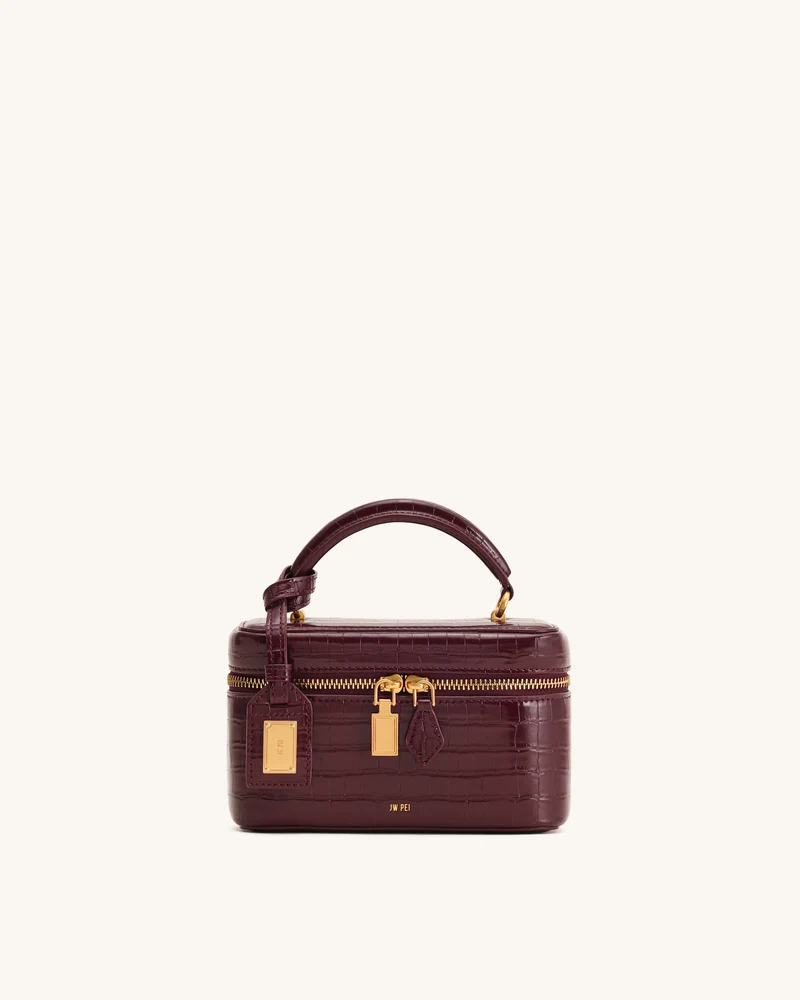 Cleo Box Shape Top Handle Tasche - Kaminrot Kroko