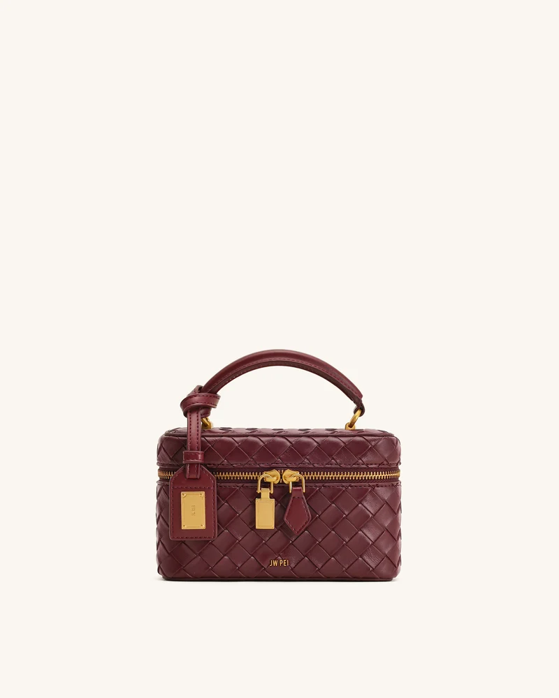 Cleo Gewebte Textur Box Shape Top Handle Tasche - Kaminrot