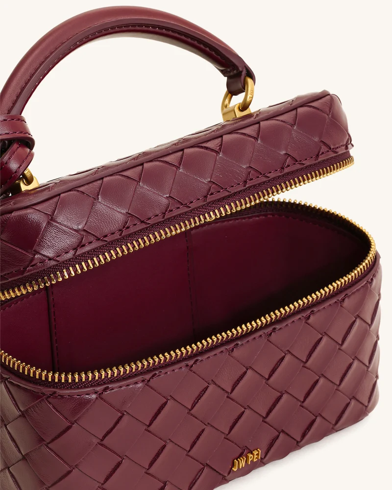 Cleo Gewebte Textur Box Shape Top Handle Tasche - Kaminrot