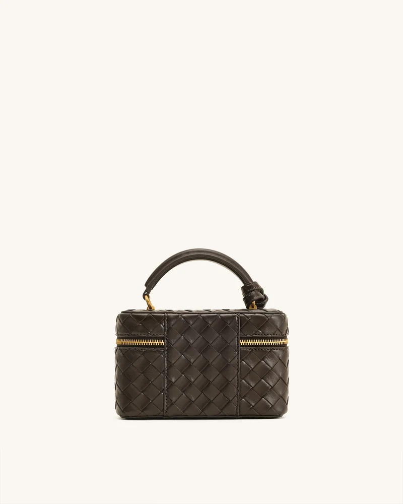 Cleo Gewebte Textur Box Shape Top Handle Tasche - Dunkelbraun