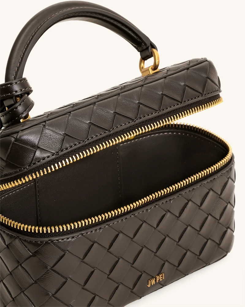 Cleo Gewebte Textur Box Shape Top Handle Tasche - Dunkelbraun