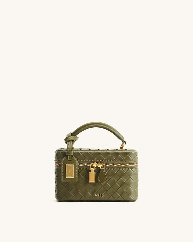 Cleo Gewebte Textur Box Shape Top Handle Tasche - Olivgrün