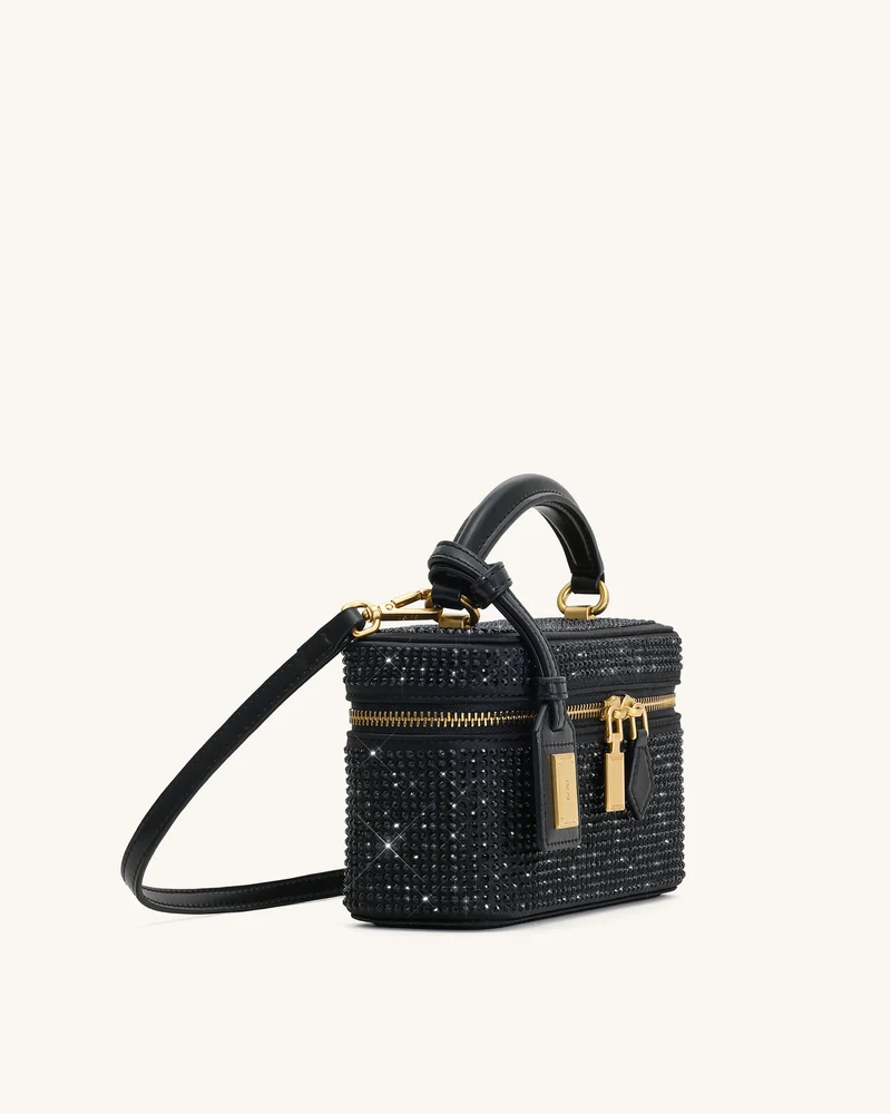 Cleo Künstliche Kristall Box Shape Top Handle Tasche - Schwarz