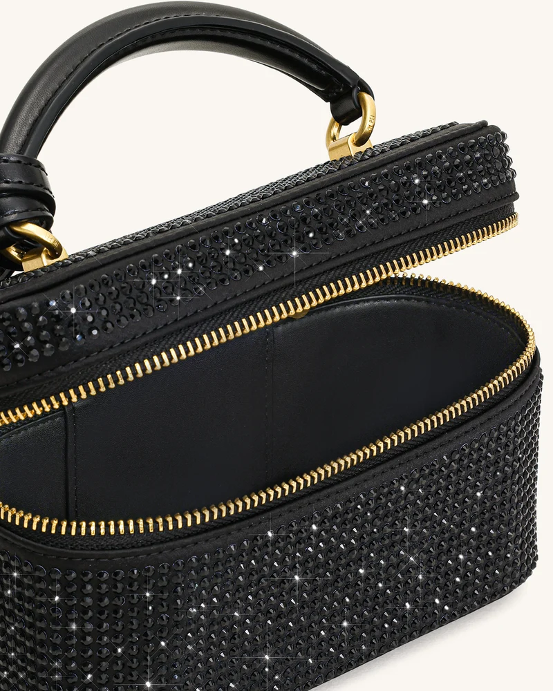 Cleo Künstliche Kristall Box Shape Top Handle Tasche - Schwarz