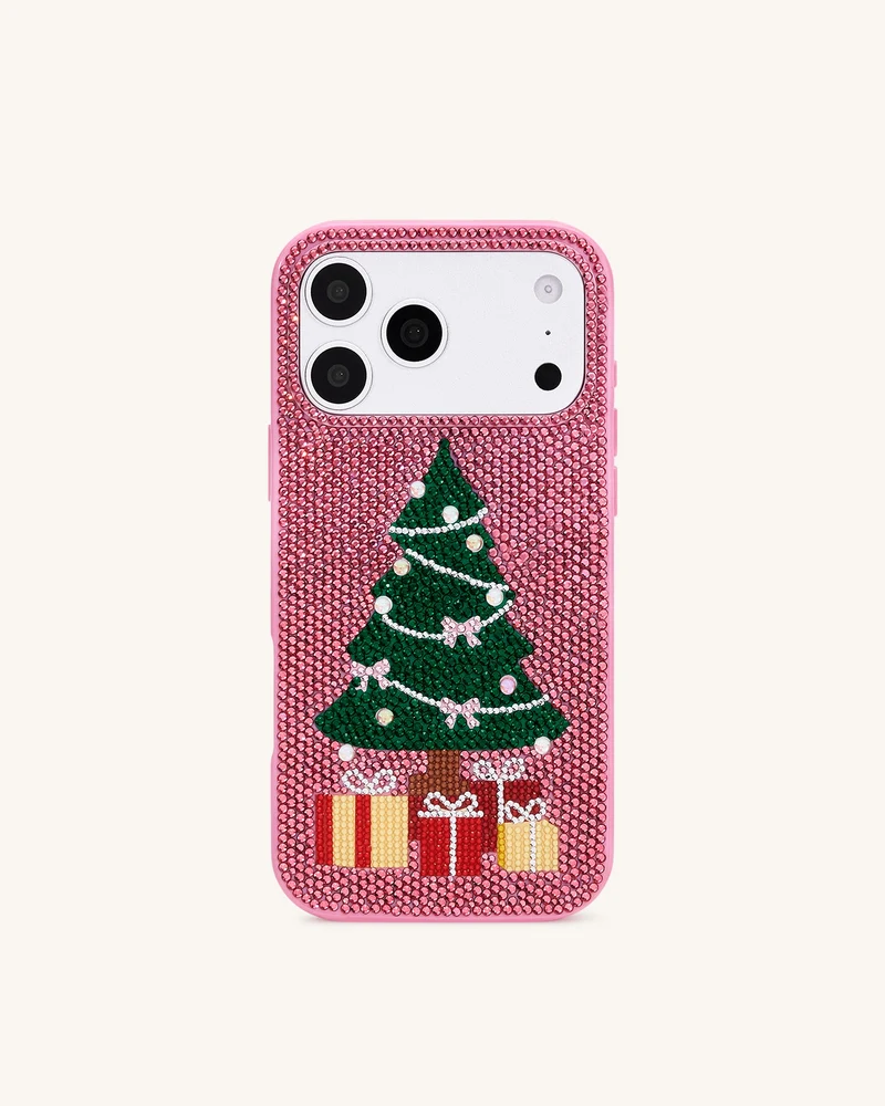 Handyhülle mit Glitzer-Weihnachtsbaum - Pink