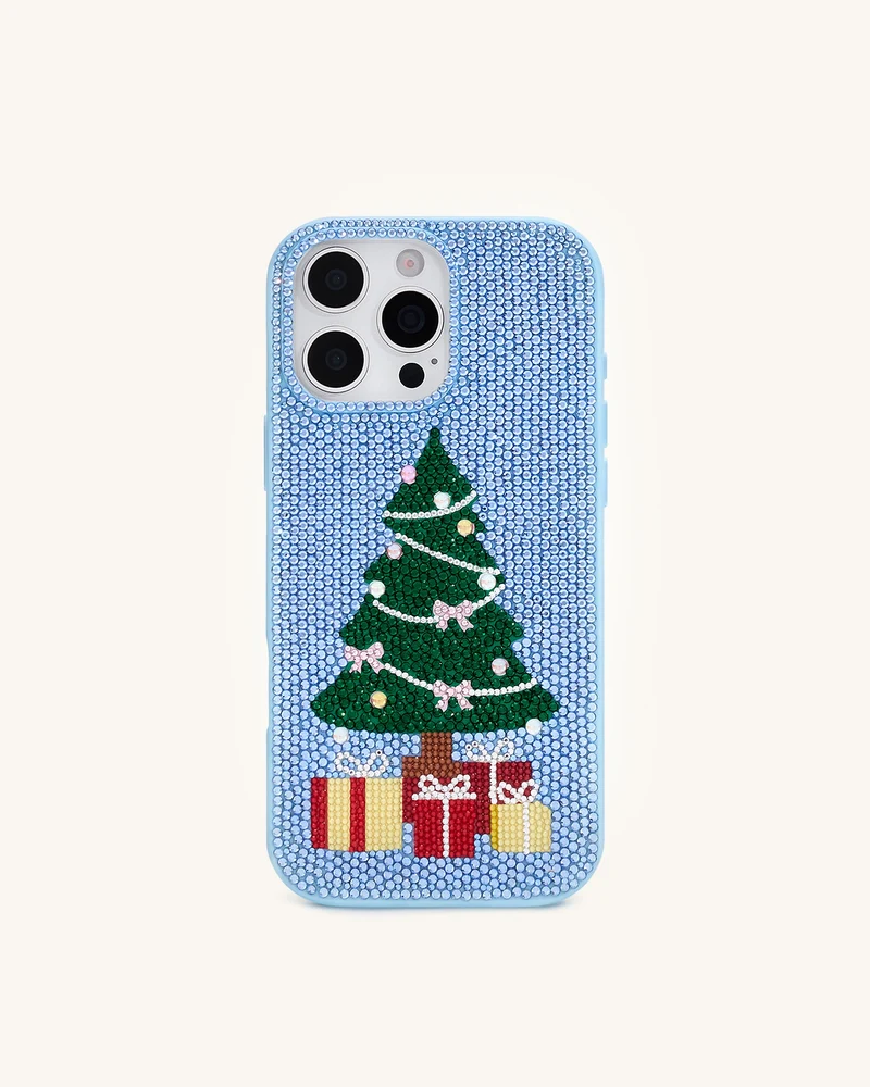 Handyhülle mit Glitzer-Weihnachtsbaum - Hellblau
