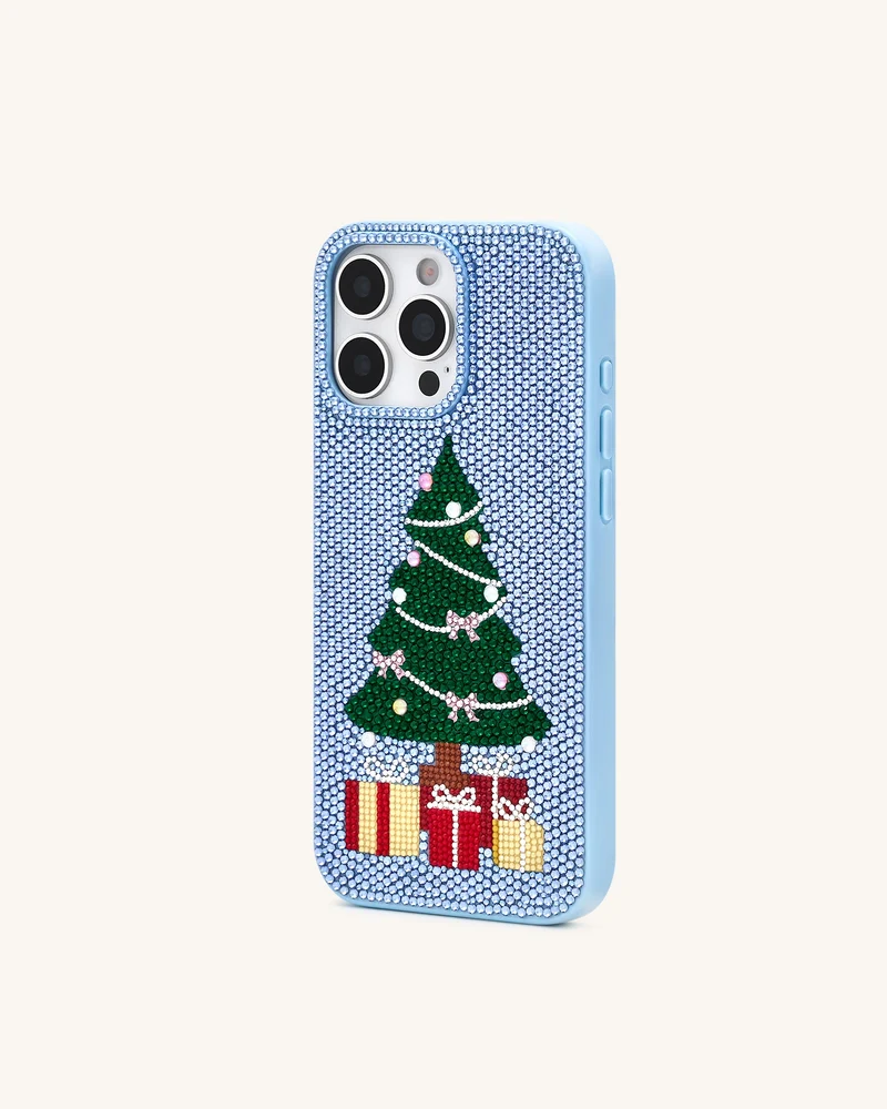 Handyhülle mit Glitzer-Weihnachtsbaum - Hellblau