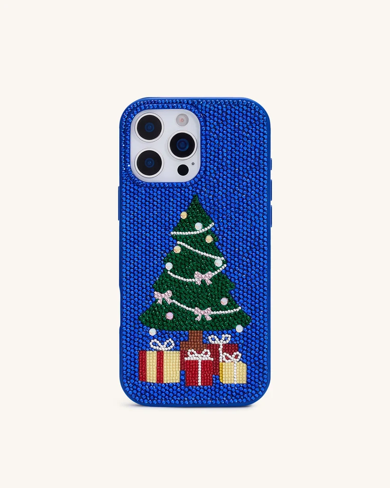 Handyhülle mit Glitzer-Weihnachtsbaum - Kobaltblau