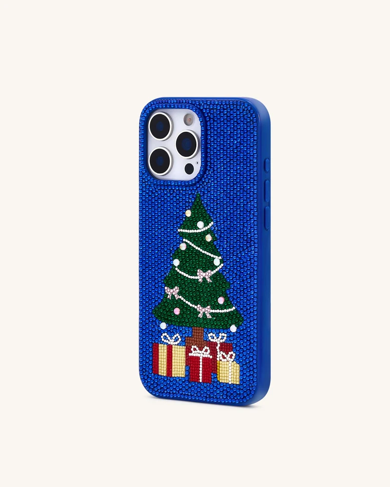 Handyhülle mit Glitzer-Weihnachtsbaum - Kobaltblau