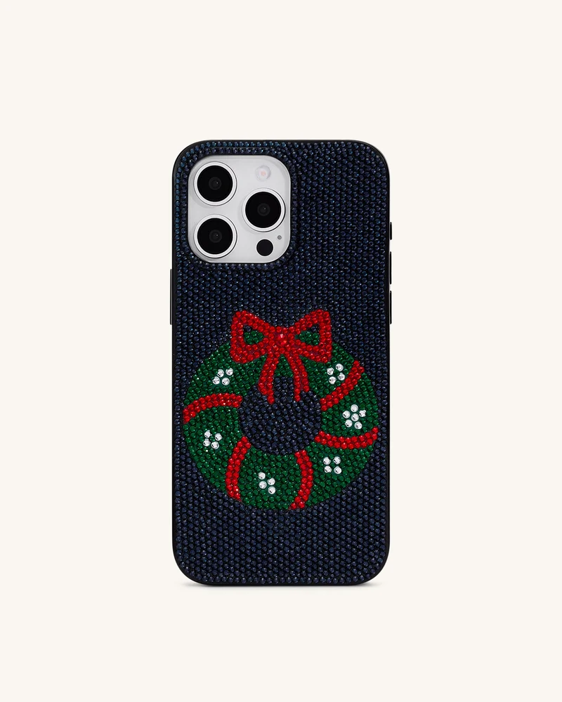 Holiday Handyhülle mit Glitzer-Kranz - Schwarz