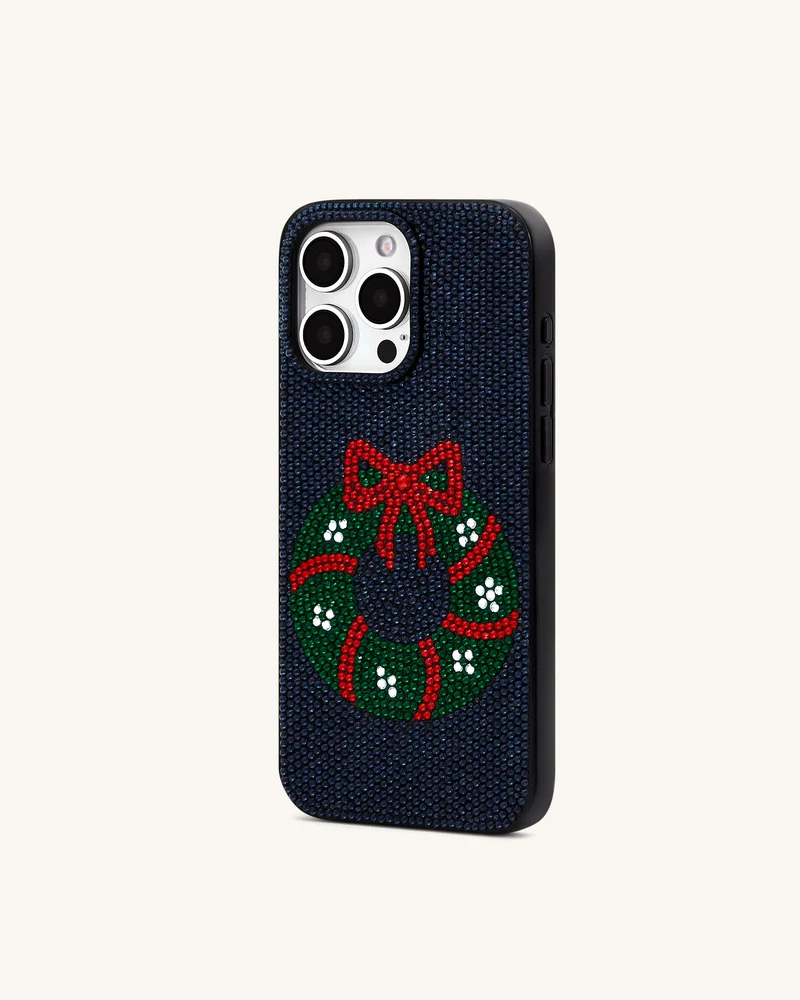 Holiday Handyhülle mit Glitzer-Kranz - Schwarz