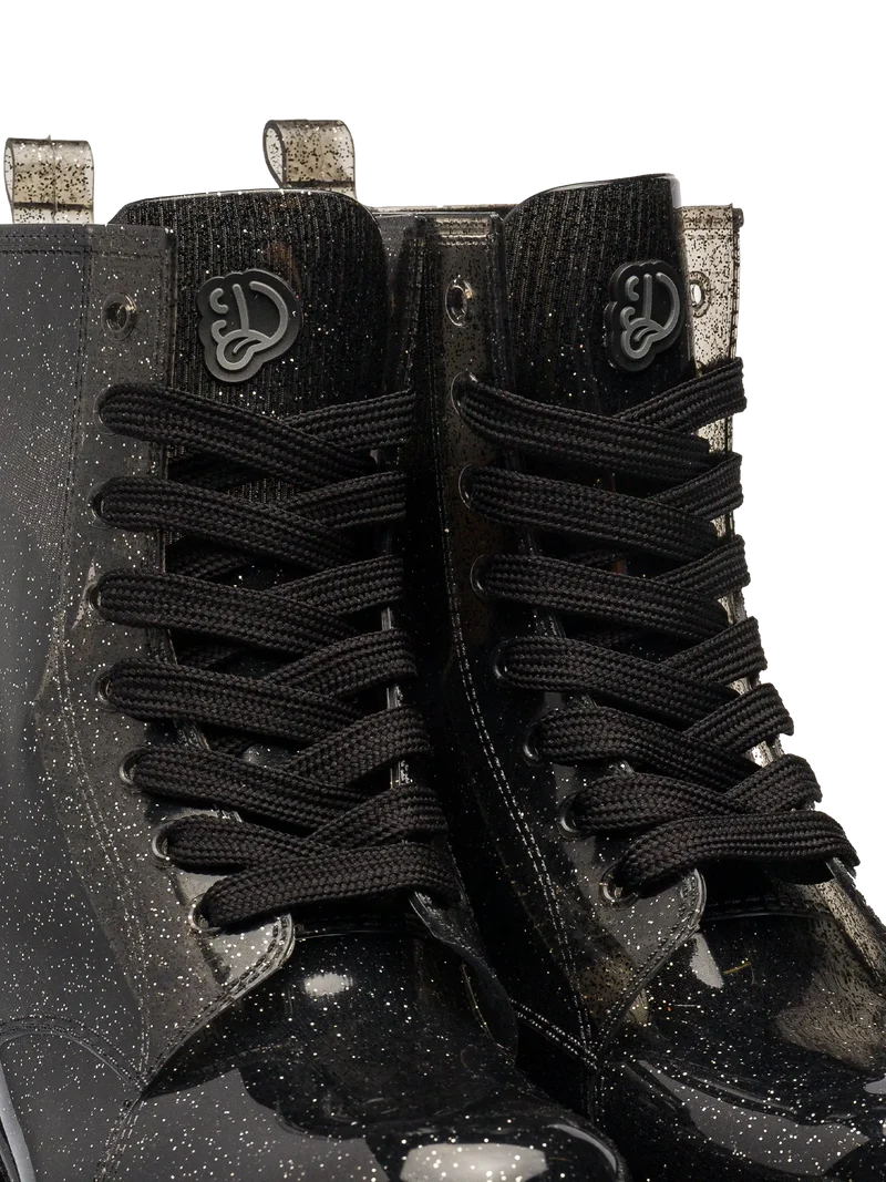 Schwarze Glitzer Regenstiefel für Frauen