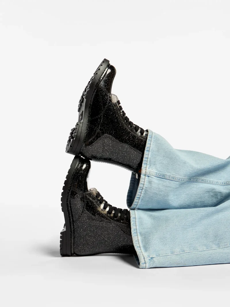 Schwarze Glitzer Regenstiefel für Frauen