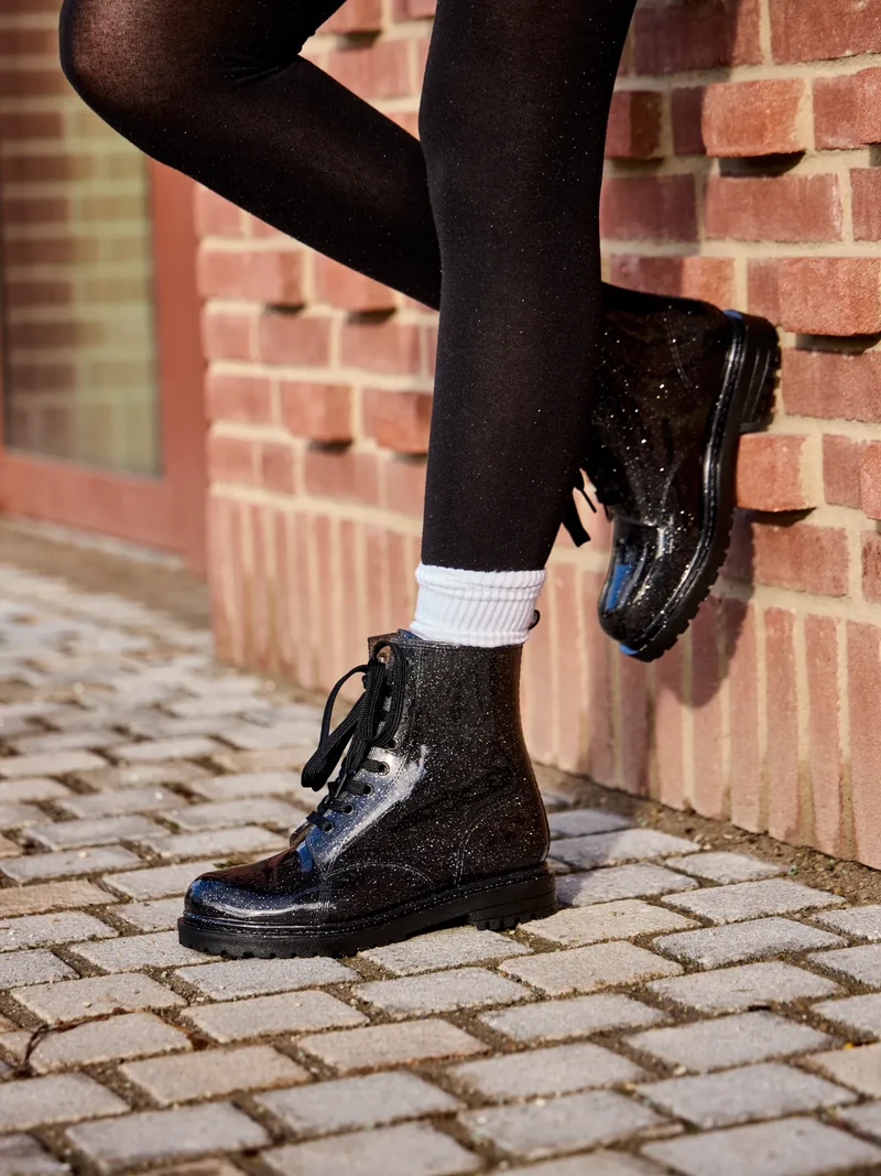 Schwarze Glitzer Regenstiefel für Frauen
