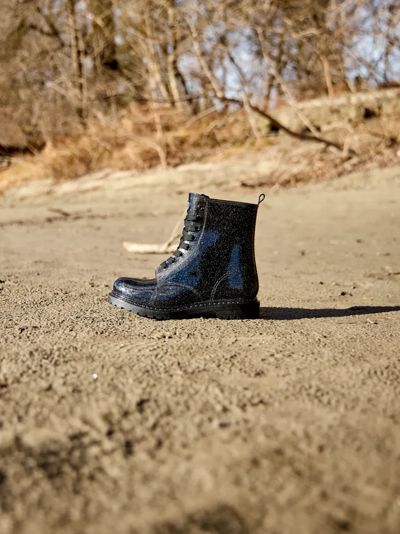 Schwarze Glitzer Regenstiefel für Frauen