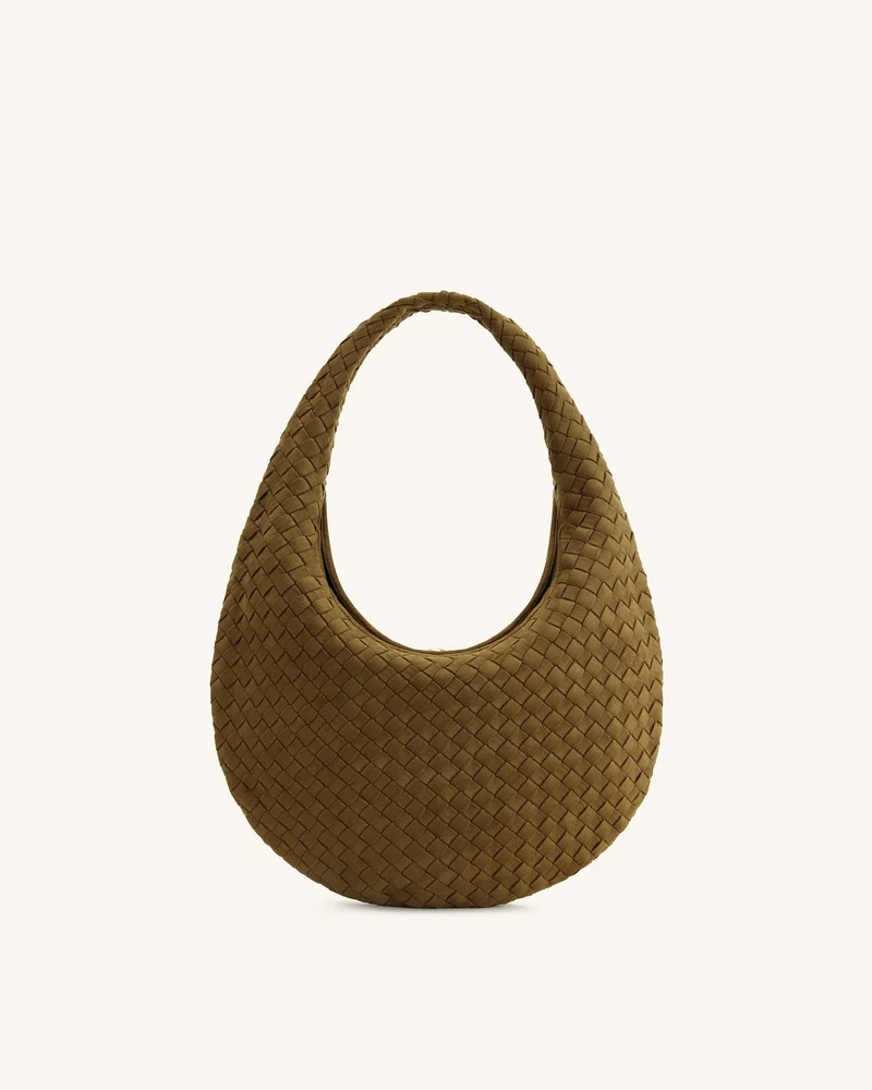 Nola Geflochtene Hobo-Schultertasche aus Wildlederimitat - Olivgrün