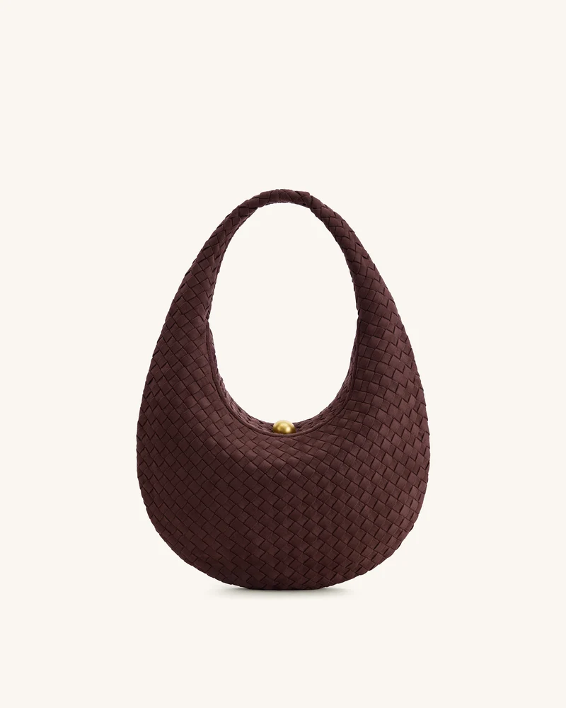 Nola Geflochtene Hobo-Schultertasche aus Wildlederimitat - Dunkelmokka