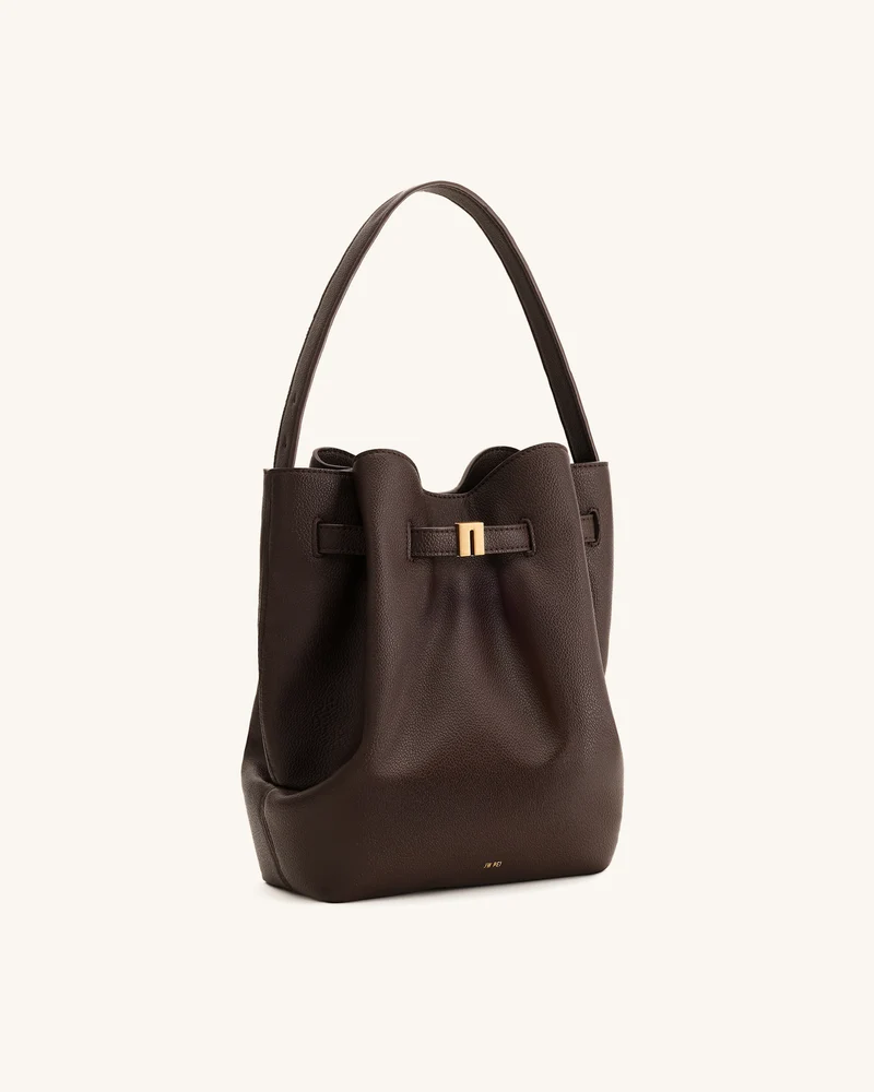 Clara Eimer-Schultertasche mit Schloss-Akzent - Mokkabraun