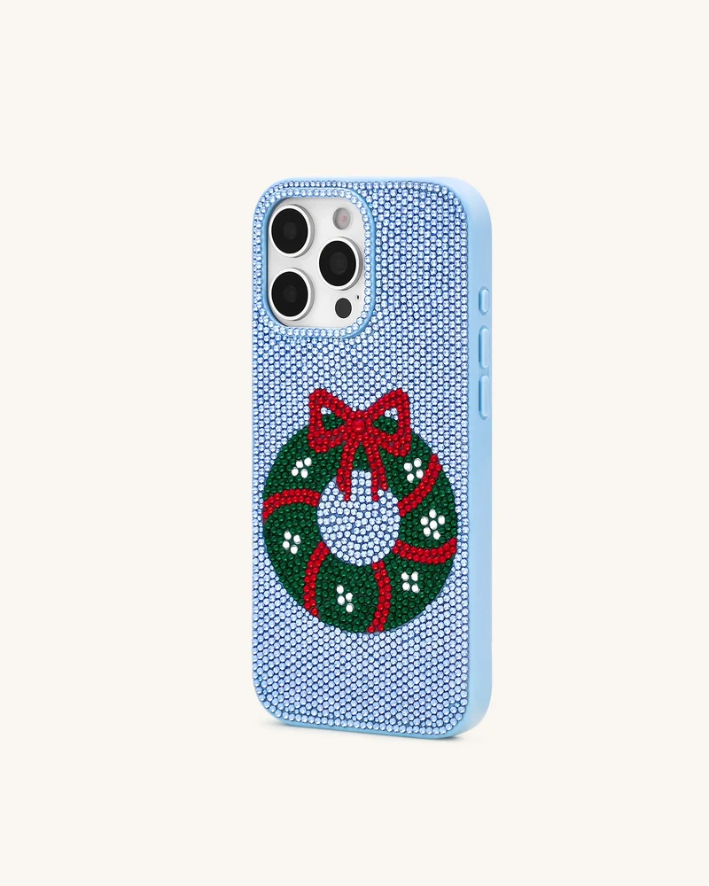 Holiday Kranz-Glitzer-Handyhülle - Hellblau