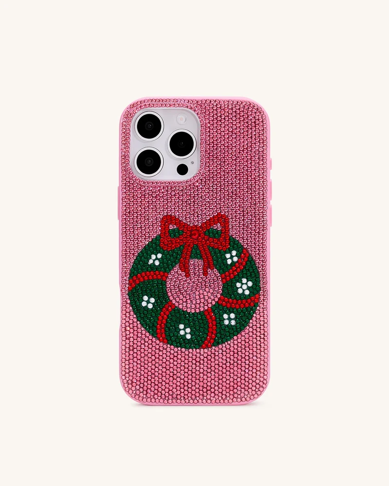 Holiday Kranz-Glitzer-Handyhülle - Rosa