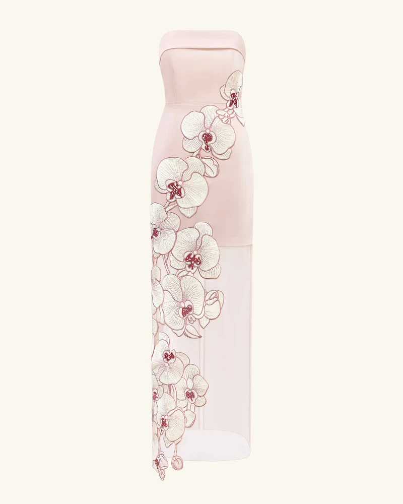 Orchideen-besticktes Kleid - Rosa