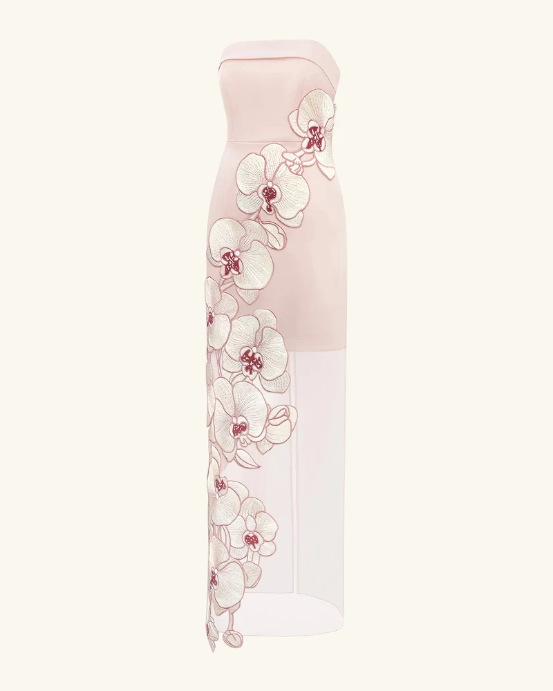Orchideen-besticktes Kleid - Rosa