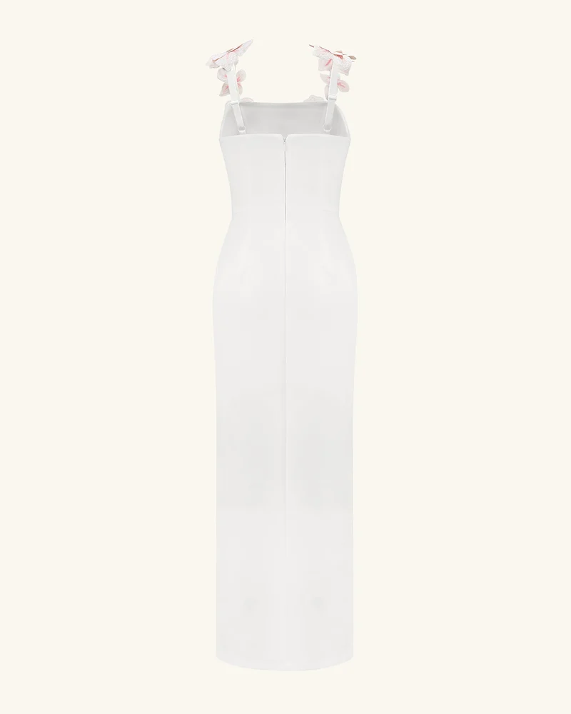 Blumenbesticktes Kleid - Weiß/Rosa
