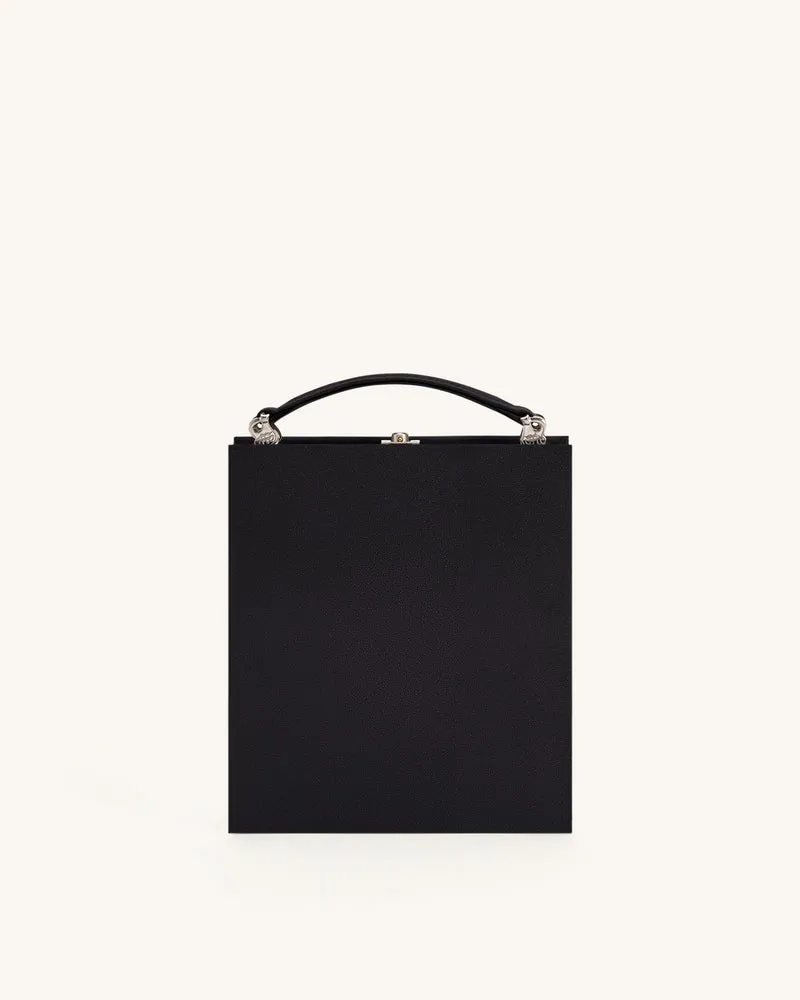 Taya Clutch-Tasche in Buchform mit Weinglas-Welpenmuster - Schwarz
