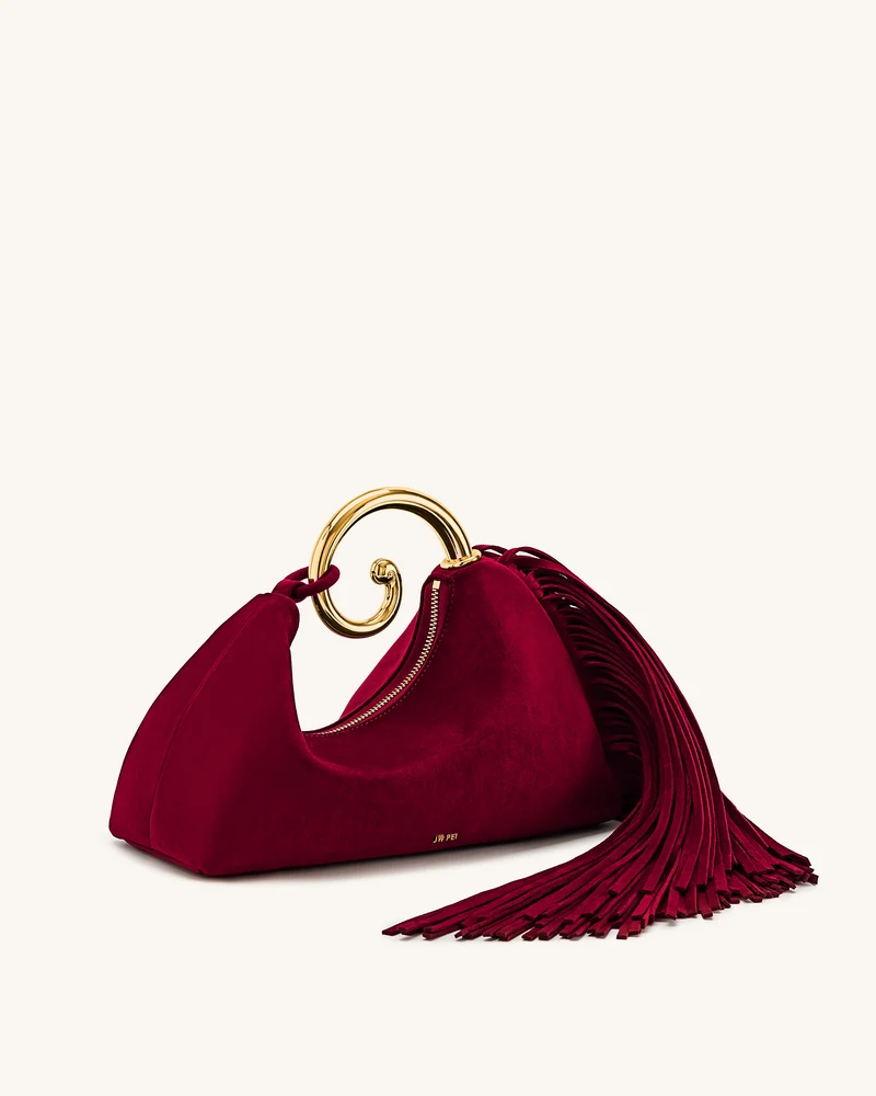 Nell Henkeltasche mit Fransen-Hardware - Burgund