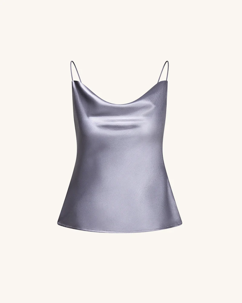 Camisole aus fließendem Satin mit Wasserfallausschnitt – Silber