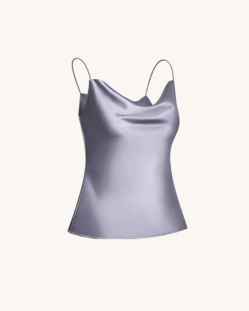 Camisole aus fließendem Satin mit Wasserfallausschnitt – Silber