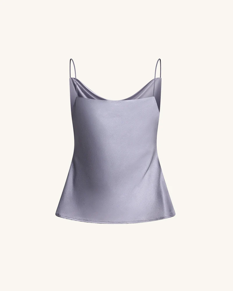 Camisole aus fließendem Satin mit Wasserfallausschnitt – Silber