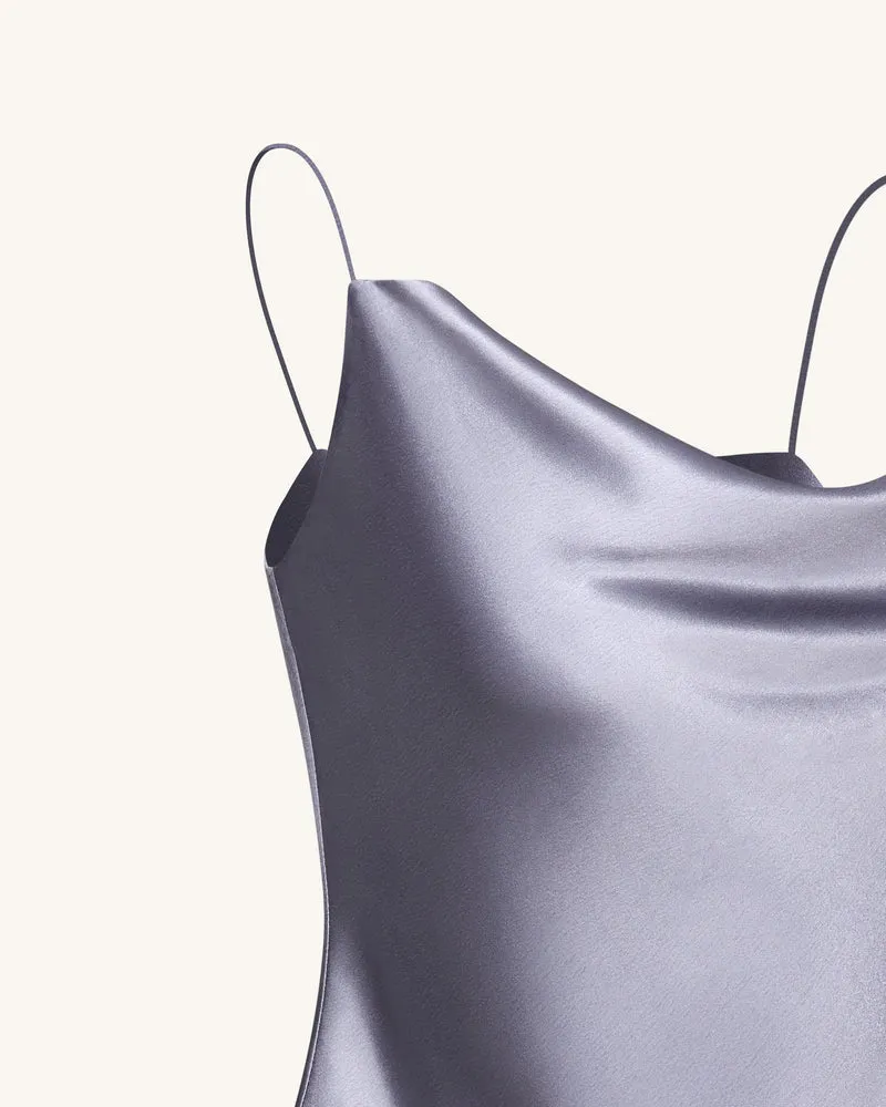 Camisole aus fließendem Satin mit Wasserfallausschnitt – Silber