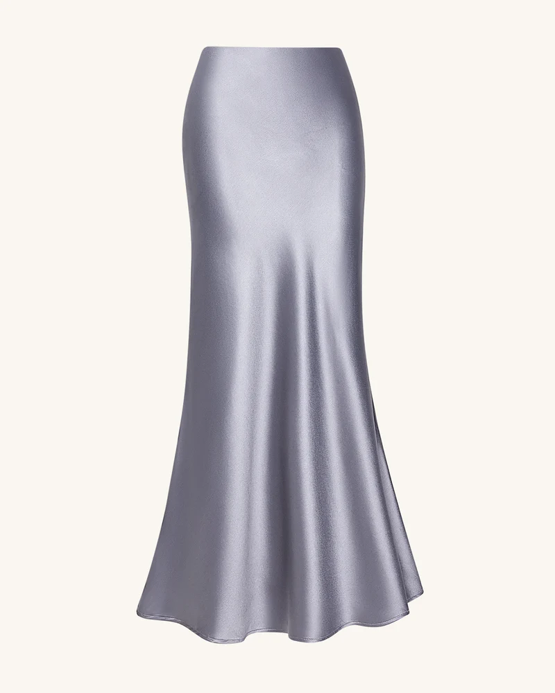 Fließender Satin Meerjungfrau-Maxi-Rock – Silber