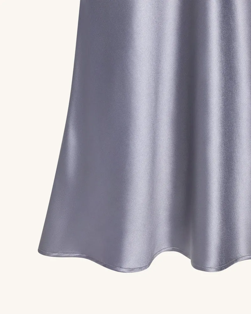 Fließender Satin Meerjungfrau-Maxi-Rock – Silber