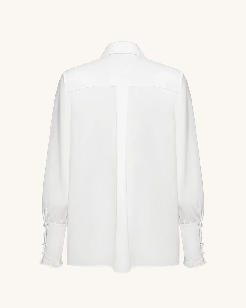 Bluse mit Bindeband und Ballonärmeln – Weiß
