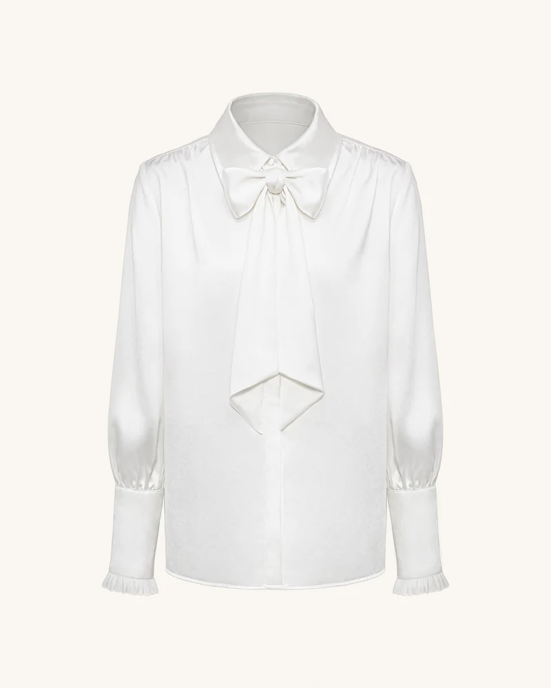 Bluse mit Bindeband und Ballonärmeln – Weiß