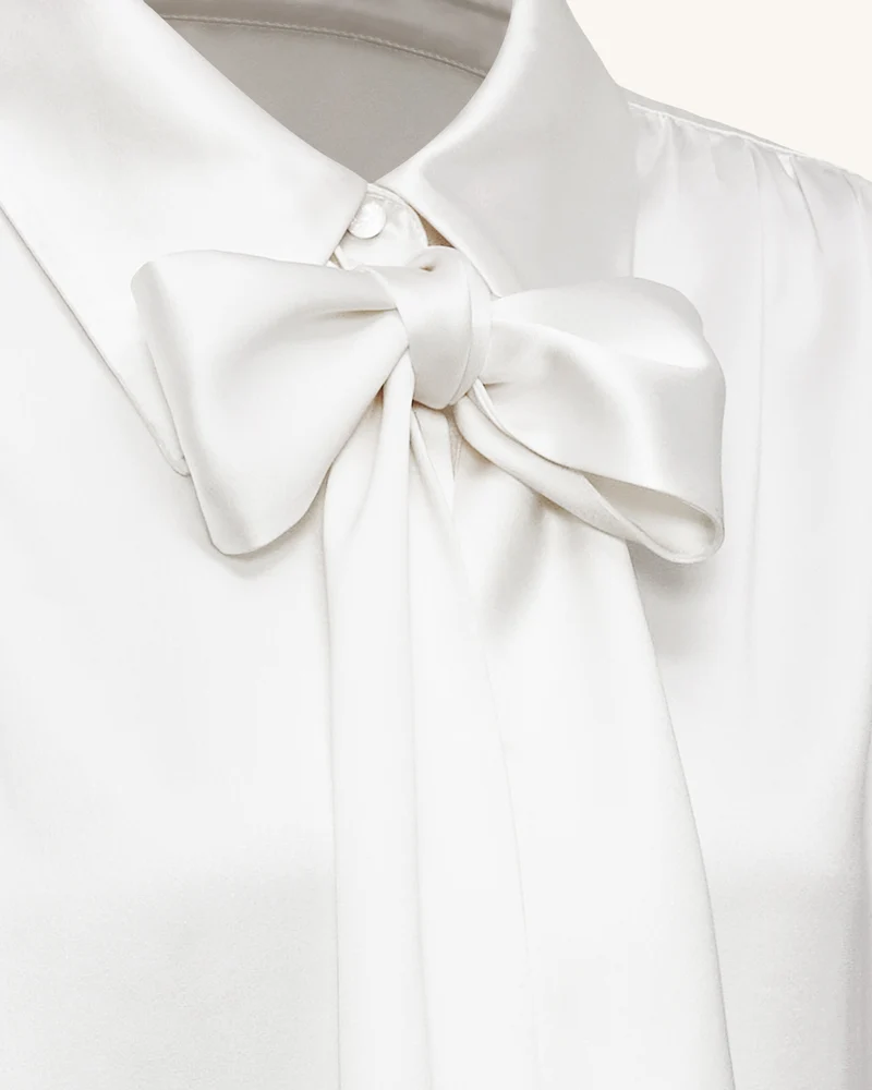 Bluse mit Bindeband und Ballonärmeln – Weiß