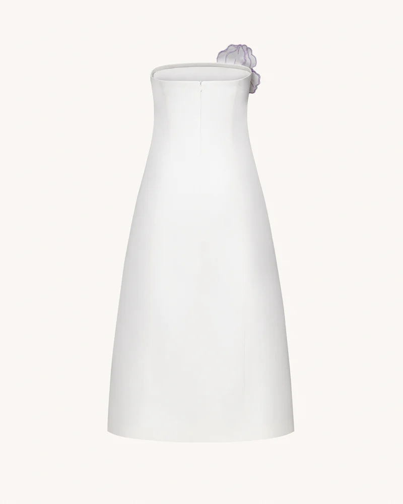 Iris Trägerloses A-Linien Maxi-Kleid mit Blumendruck – Weiß