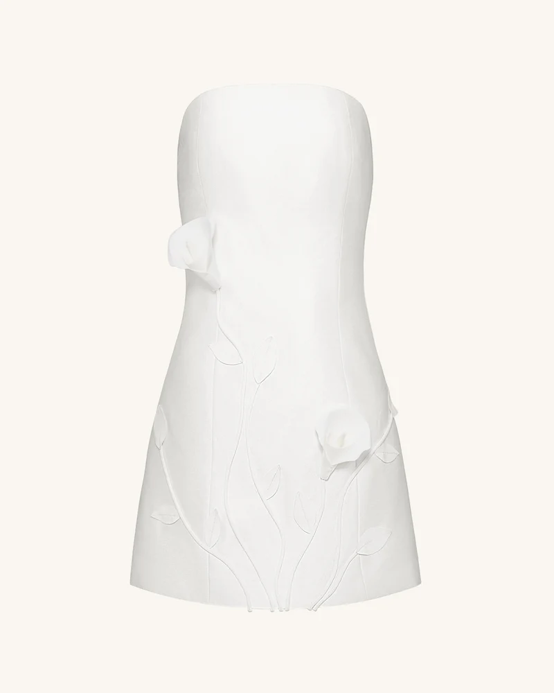 Trägerloses Mini-Kleid mit 3D-Rankenblumen – Weiß