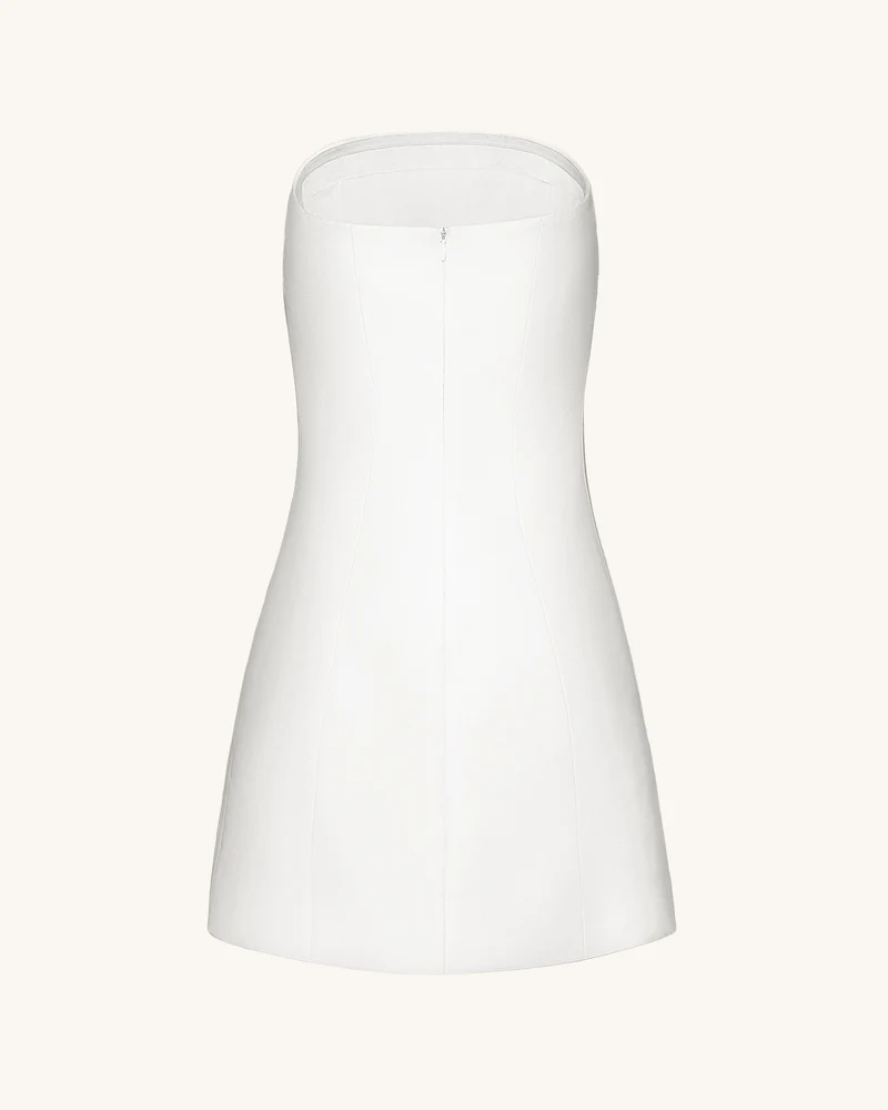 Trägerloses Mini-Kleid mit 3D-Rankenblumen – Weiß